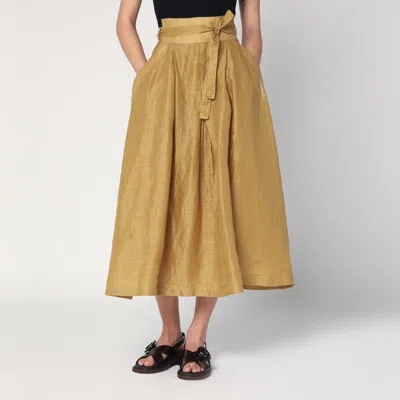 Mark Kenly Domino Tan Mkdt Studio Nova Pleated Skirt In Ramie In Green