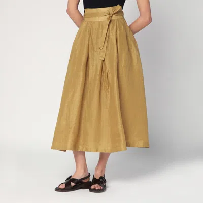 Mark Kenly Domino Tan Mkdt Studio Nova Pleated Skirt In Ramie In Green