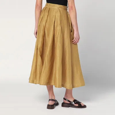 Mark Kenly Domino Tan Mkdt Studio Nova Pleated Skirt In Ramie In Green