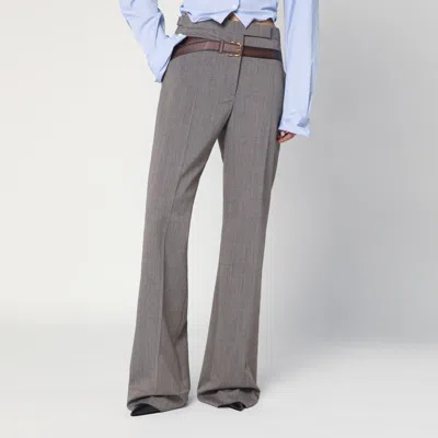 Prada Pant Wool Blend Loops Belt In Brown