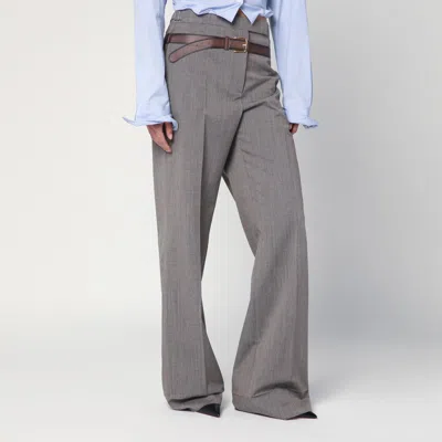 Prada Pant Wool Blend Loops Belt In Brown