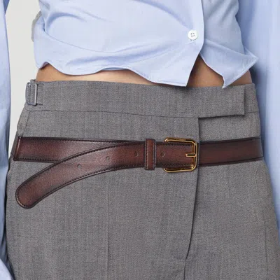 Prada Pant Wool Blend Loops Belt In Brown