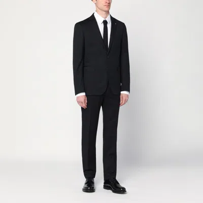 Tagliatore Wool Suit With Notch Lapel And Flap Pockets In Black