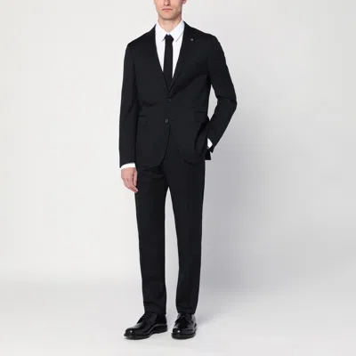 Tagliatore Wool Suit With Notch Lapel And Flap Pockets In Black