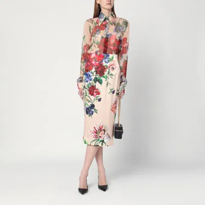 Dolce & Gabbana Longuette Skirt With Floral Print In Multi