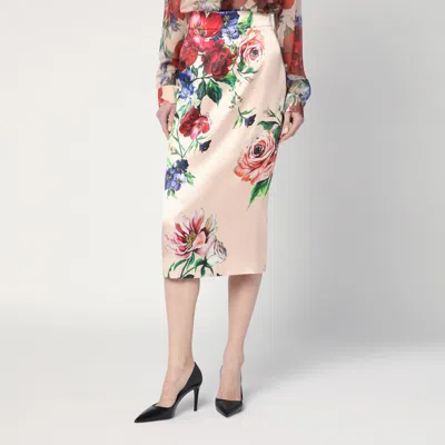 Dolce & Gabbana Longuette Skirt With Floral Print In Multi