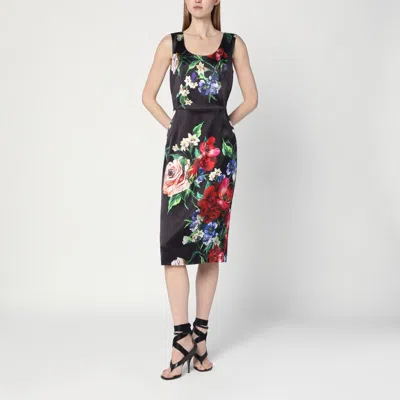 Dolce & Gabbana Floral Print Stretch Satin Dress In Bfioriantichifner