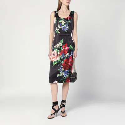 Dolce & Gabbana Floral Print Stretch Satin Dress In Bfioriantichifner
