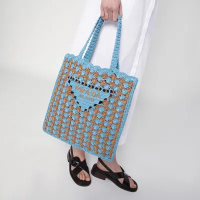 Prada Two-tone Raffia Shopping Bag In Gold