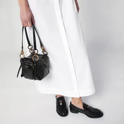 Prada Mini Dangle Handbag Black In Camel Brown