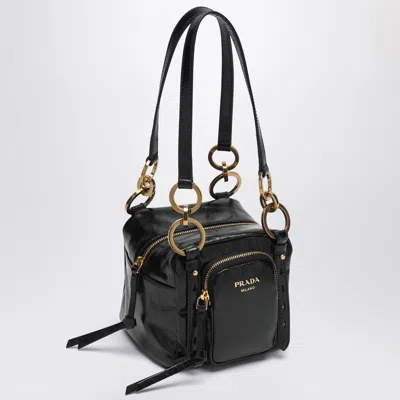 Prada Mini Dangle Handbag Black In Camel Brown