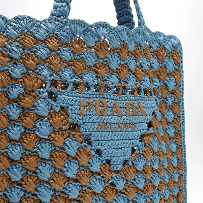 Prada Two-tone Raffia Shopping Bag In Gold