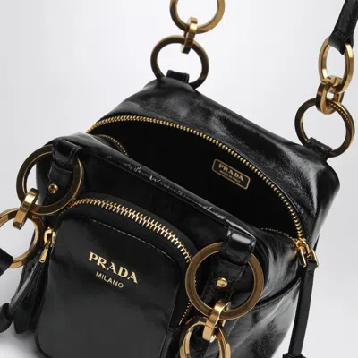 Prada Mini Dangle Handbag Black In Camel Brown
