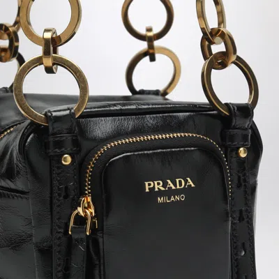 Prada Mini Dangle Handbag Black In Camel Brown