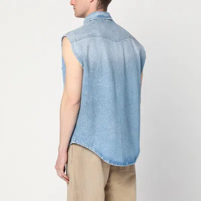 Mm6 Maison Margiela Mm6 By Maison Margiela Short-sleeved Denim-effect Shirt With Flap Pockets In Blue