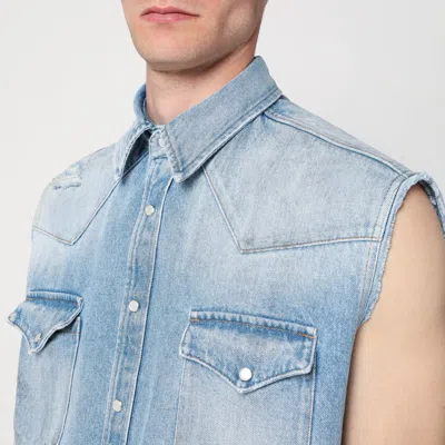 Mm6 Maison Margiela Mm6 By Maison Margiela Short-sleeved Denim-effect Shirt With Flap Pockets In Blue