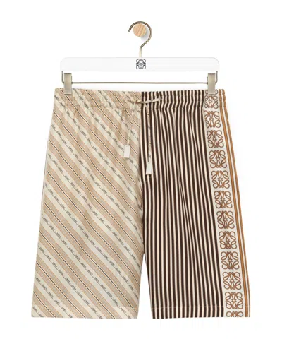 Loewe Anagram-motif Silk Shorts In Nude