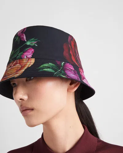 Prada Reversible Printed Cotton Bucket Hat In Black