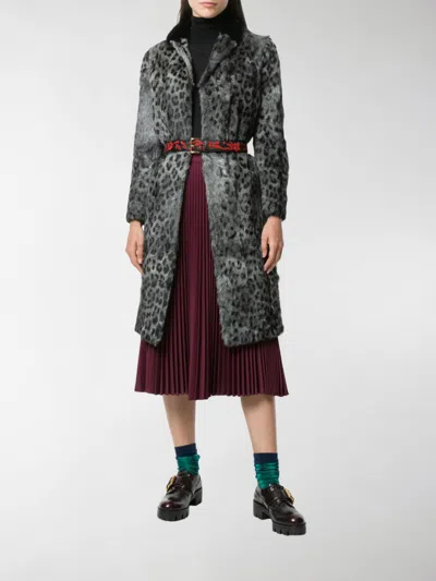 Prada Leopard Print Coat In Gray