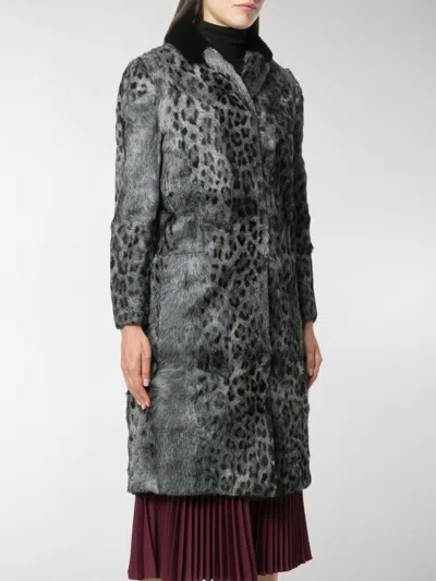 Prada Leopard Print Coat In Gray