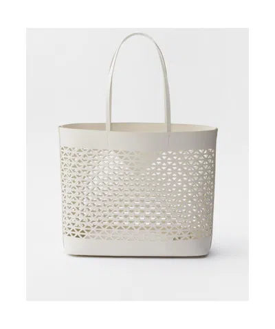 Prada Large Perforated Leather Tote Bag In White