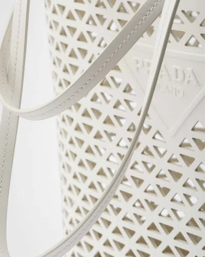 Prada Large Perforated Leather Tote Bag In White