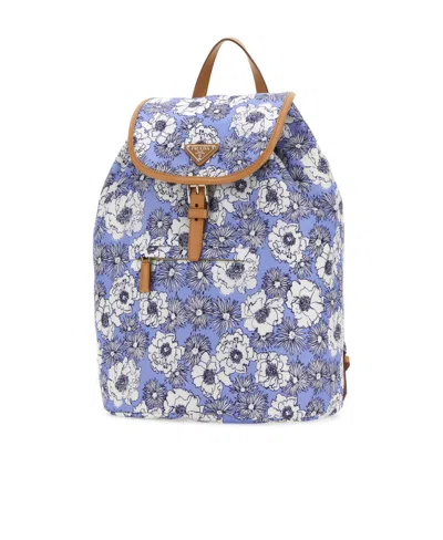 Prada Floral-print Backpack In Blue