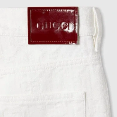 Gucci Bermuda Gg Jacquard Denim Shorts In White