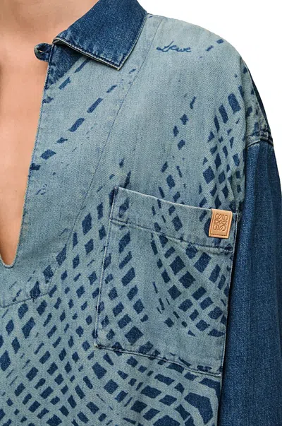 Loewe Printed Half-zip Denim Coat In Blue