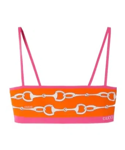 Gucci Horse Collar Buckle Stripe Printed Sling In Fuchsia/orange