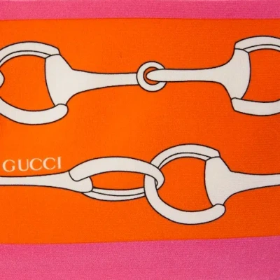 Gucci Horse Collar Buckle Stripe Printed Sling In Fuchsia/orange