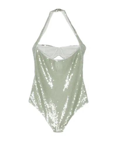 Prada Sequined Tulle Bodysuit In Light Green
