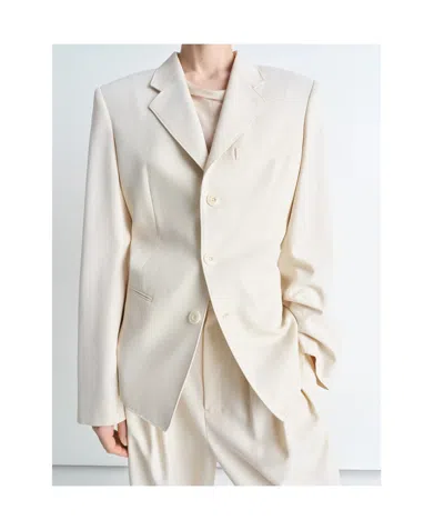 Lemaire Single-breasted Fitted Tailored Jacket In White