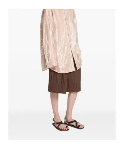 Dries Van Noten Knee Length Crinkled Texture Shorts In Brown