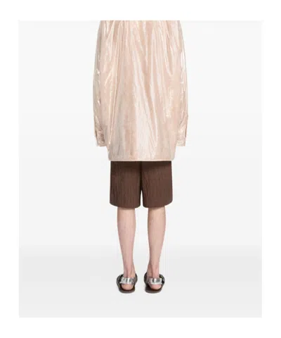 Dries Van Noten Knee Length Crinkled Texture Shorts In Brown
