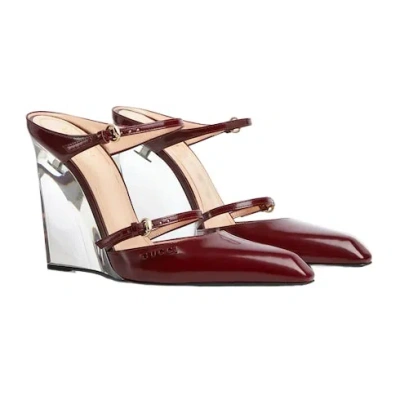 Gucci Pointed Toe Transparent Heel Wedge Pumps In Red