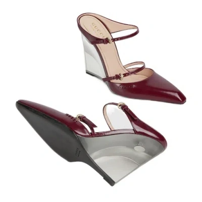 Gucci Pointed Toe Transparent Heel Wedge Pumps In Red