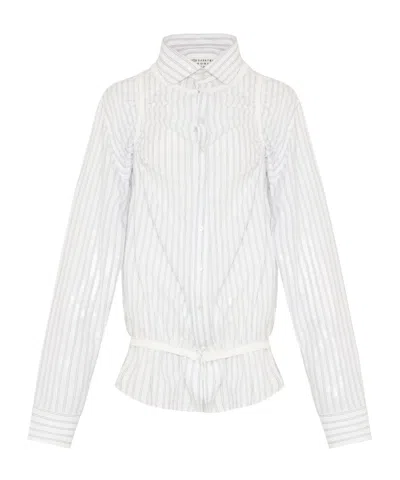 Maison Margiela Striped Long-sleeved Shirt Buttoned Cuffs In White