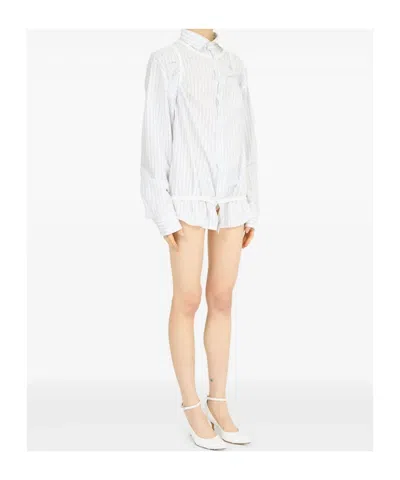 Maison Margiela Striped Long-sleeved Shirt Buttoned Cuffs In White