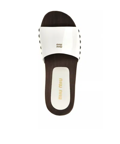 Miu Miu Wood Sole Flat Sandals With Studded Side In White