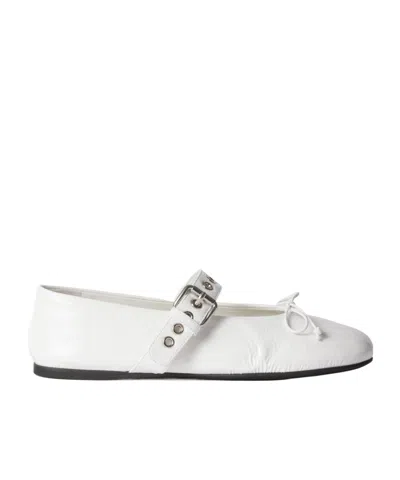 Miu Miu Buckle And Bow Ballet Flats Flat Shoes White In White