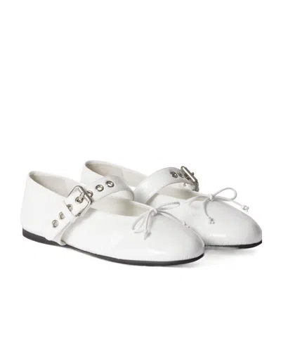 Miu Miu Buckle And Bow Ballet Flats Flat Shoes White In White