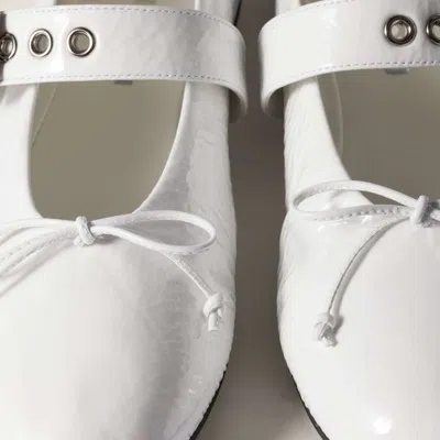 Miu Miu Buckle And Bow Ballet Flats Flat Shoes White In White
