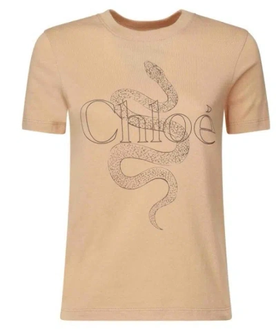 Chloé Printed Cotton-jersey T-shirt In Neutral