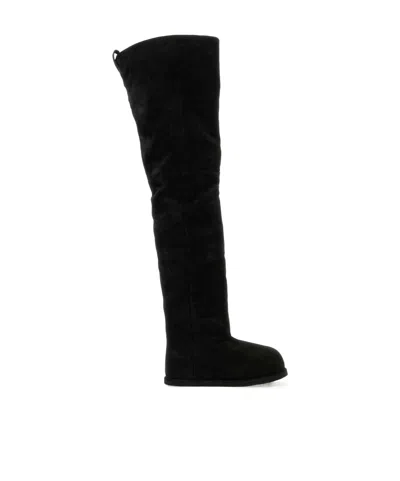 Amina Muaddi Black Suede Heidi Over The Knee Boots In White