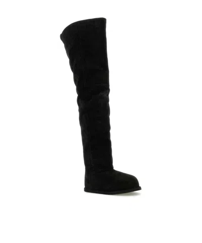 Amina Muaddi Black Suede Heidi Over The Knee Boots In White