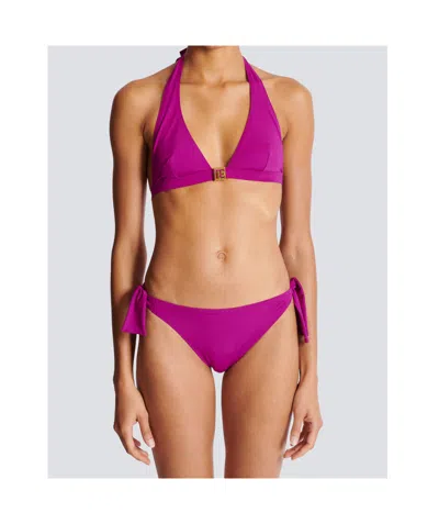Balmain Two-piece Pb Logo Swimsuit In Purple