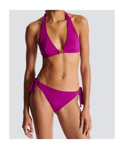 Balmain Two-piece Pb Logo Swimsuit In Purple