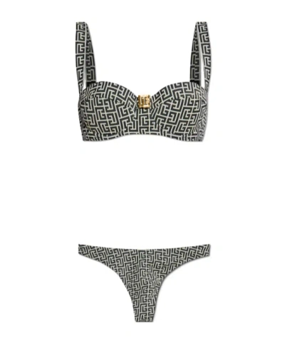 Balmain Patterned Two Piece Swimsuit In Black
