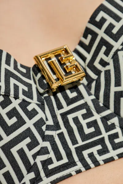 Balmain Patterned Two Piece Swimsuit In Black